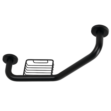 Kingston Brass GBS141012CS0 10" x 12" Angled Grab Bar with Soap Holder, Matte Black GBS141012CS0